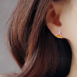 Ohrstecker 925 Sterling Silber Ginkgo Blatt honigfarben 2