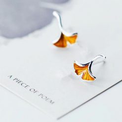 Ohrstecker 925 Sterling Silber Ginkgo Blatt honigfarben 3