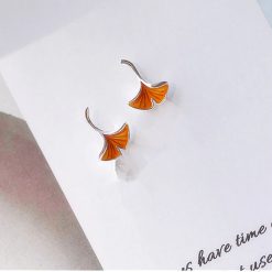 Ohrstecker 925 Sterling Silber Ginkgo Blatt honigfarben 4