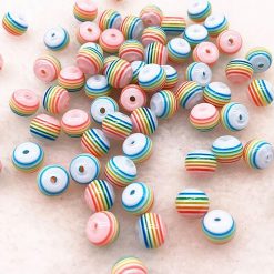 Acryl Perlen gestreift rund 8mm regenbogen
