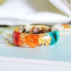 Ring Epoxid Kunstharz Blüten Steine Blattgold 2