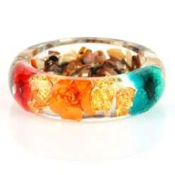 Ring Epoxid Kunstharz Blüten Steine Blattgold 1