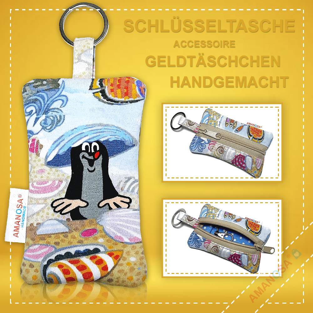 Schlüsselanhänger Der kleine Maulwurf am Strand Pauli mit Reissverschluss Muschel