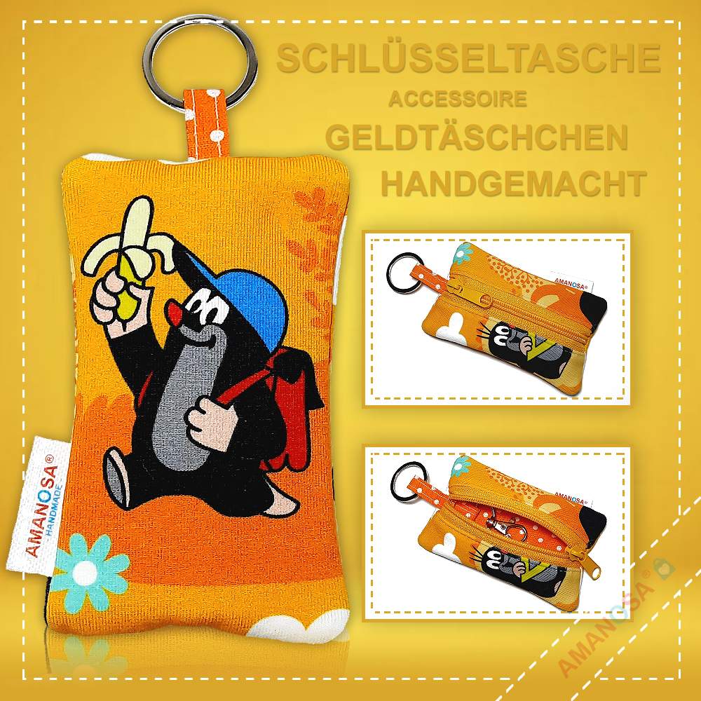 Schlüsselanhänger Der kleine Maulwurf Schule Pauli mit Reissverschluss Ranzen und Banane