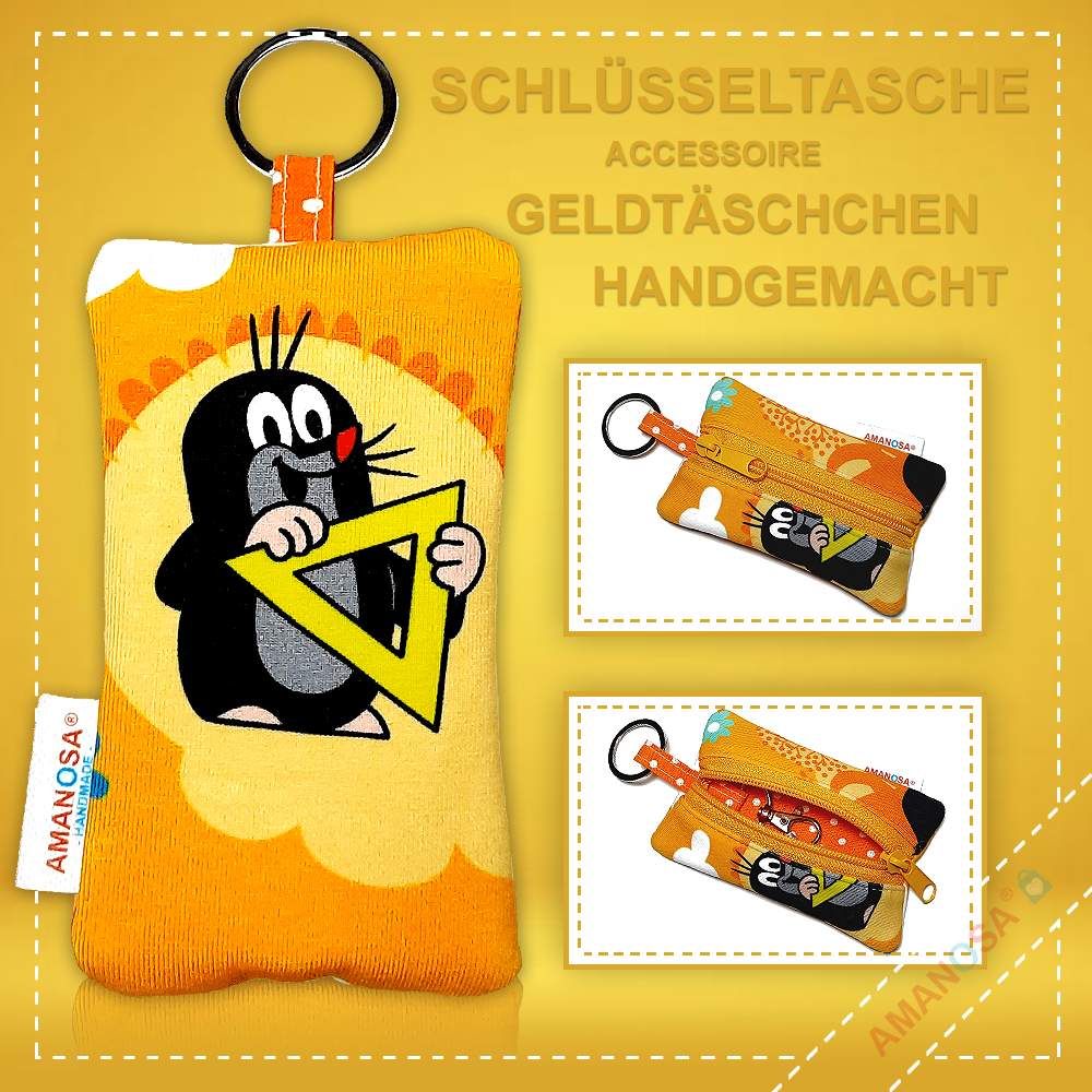 Schlüsselanhänger Der kleine Maulwurf Schule Pauli mit Reissverschluss Lineal