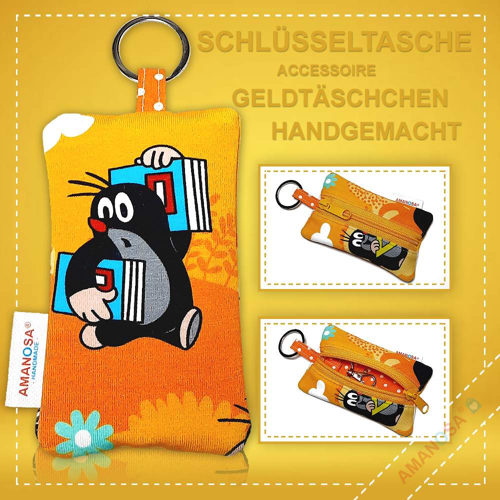 Schlüsselanhänger Der kleine Maulwurf Schule Pauli mit Reissverschluss Bücher