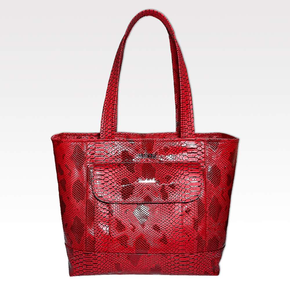 Shopper Handtasche Handgemacht Rot Kunstleder Schlangenmuster 1